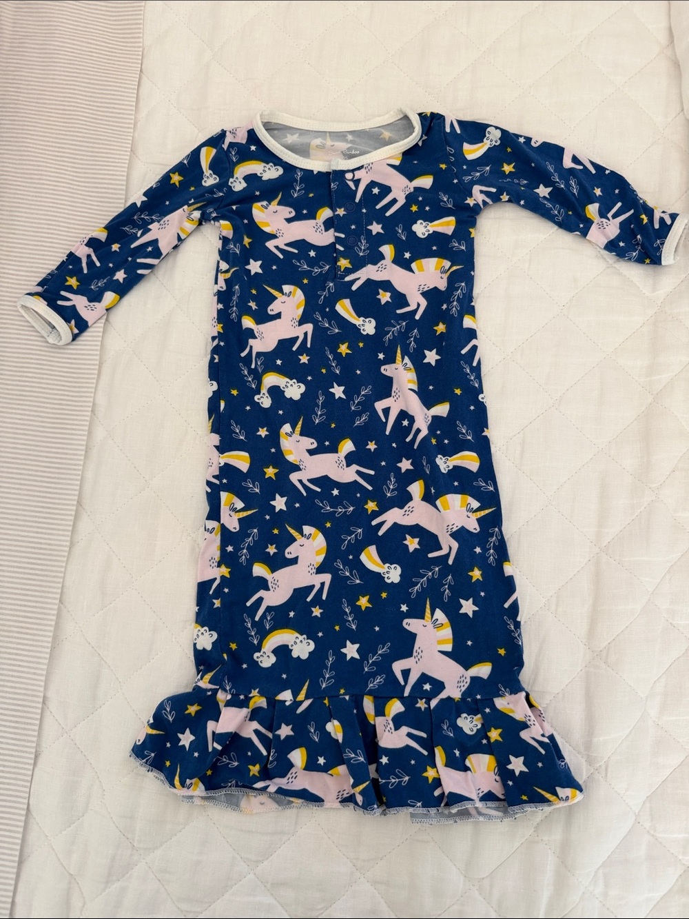 Newborn Navy Unicorn Ruffle Hem Pajama Gown
